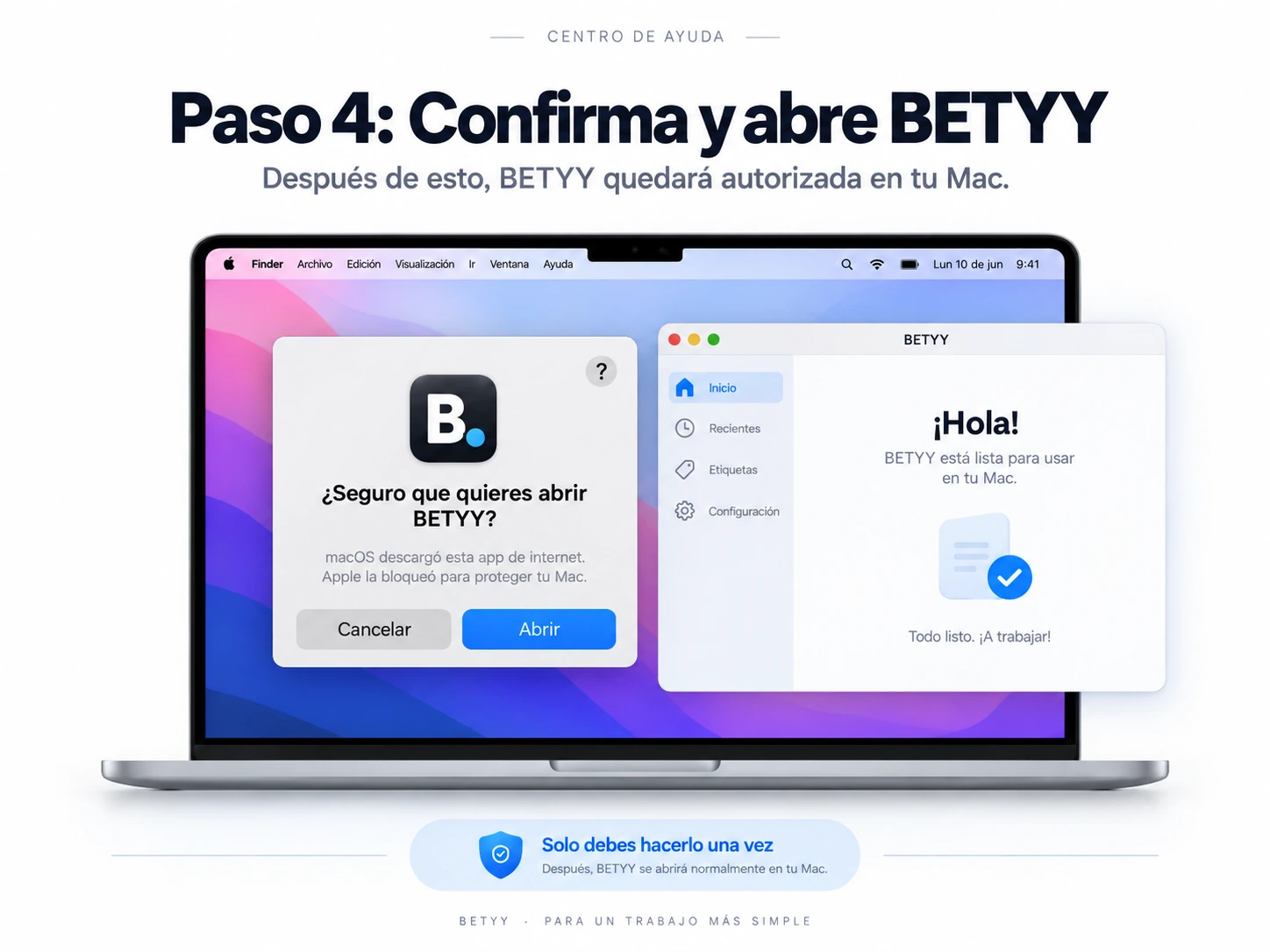 Confirmación final para abrir Betyy